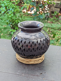 Stunning Dried Flower Vase Black Pottery Home Decor, Handmade Mexican Pottery of San Bartolo, Oaxaca, Indoor Decor, Small Centerpiece