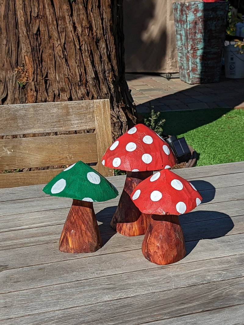 Toadstool Garden Decor & Yard Art, Original Wooden Chainsaw Sculpture, Unique Home Decor, Mushrooms Handmade in Texas