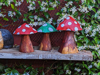 Pre-Order | Toadstool Trio Garden Decor & Yard Art, Wooden Chainsaw Sculptures Unique Home Decor, Set of 3 Handmade Mushrooms, Ships 2-25