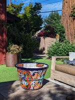 Colorful 17" Wide Margarita Planter, Large Planter Pot, Talavera Pottery, Ceramic Indoor Outdoor Flower Pot, Handmade In Mexico. Sold as is