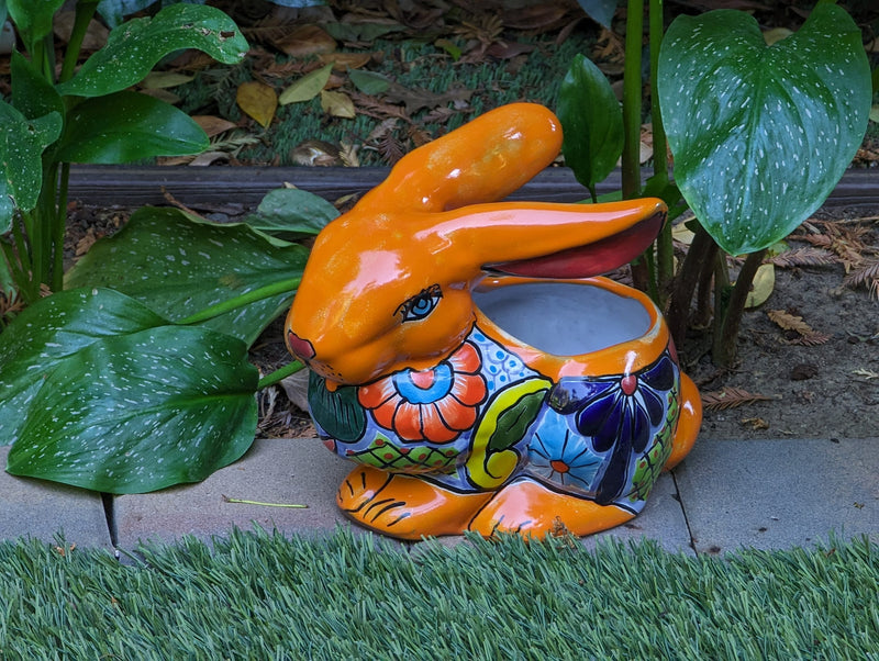 Rabbit Planter, Talavera Pottery, Colorful Ceramic Plant Pot, Indoor Home Decor, Outdoor Garden Decor, Hand Painted Mexican Yard Decor