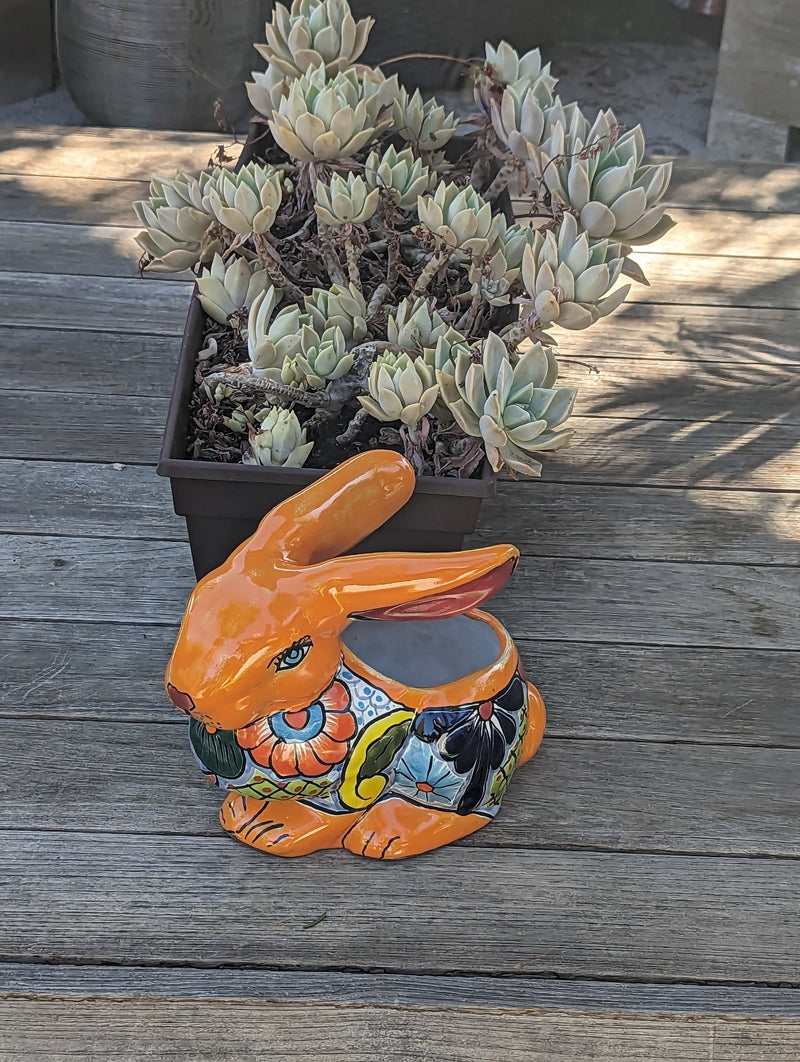 Rabbit Planter, Talavera Pottery, Colorful Ceramic Plant Pot, Indoor Home Decor, Outdoor Garden Decor, Hand Painted Mexican Yard Decor