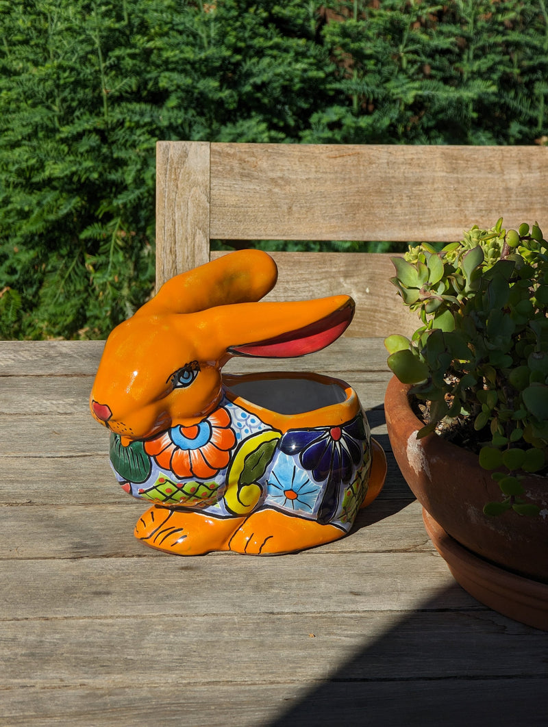 Rabbit Planter, Talavera Pottery, Colorful Ceramic Plant Pot, Indoor Home Decor, Outdoor Garden Decor, Hand Painted Mexican Yard Decor