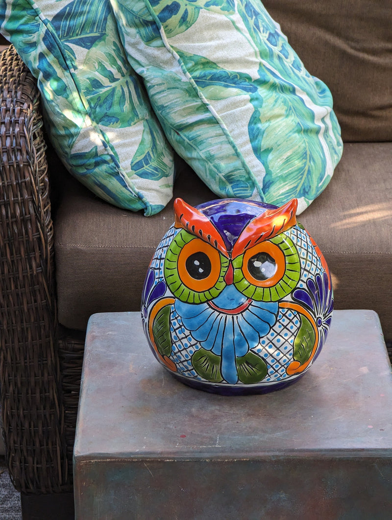 Owl Planter, Talavera Pottery, Mexican Ceramic Planter & Colorful Indoor Flower Pot or Outdoor Owl Decor, Plant Pot Home Decor, Owl Gift