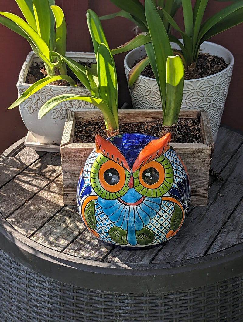 Owl Planter, Talavera Pottery, Mexican Ceramic Planter & Colorful Indoor Flower Pot or Outdoor Owl Decor, Plant Pot Home Decor, Owl Gift