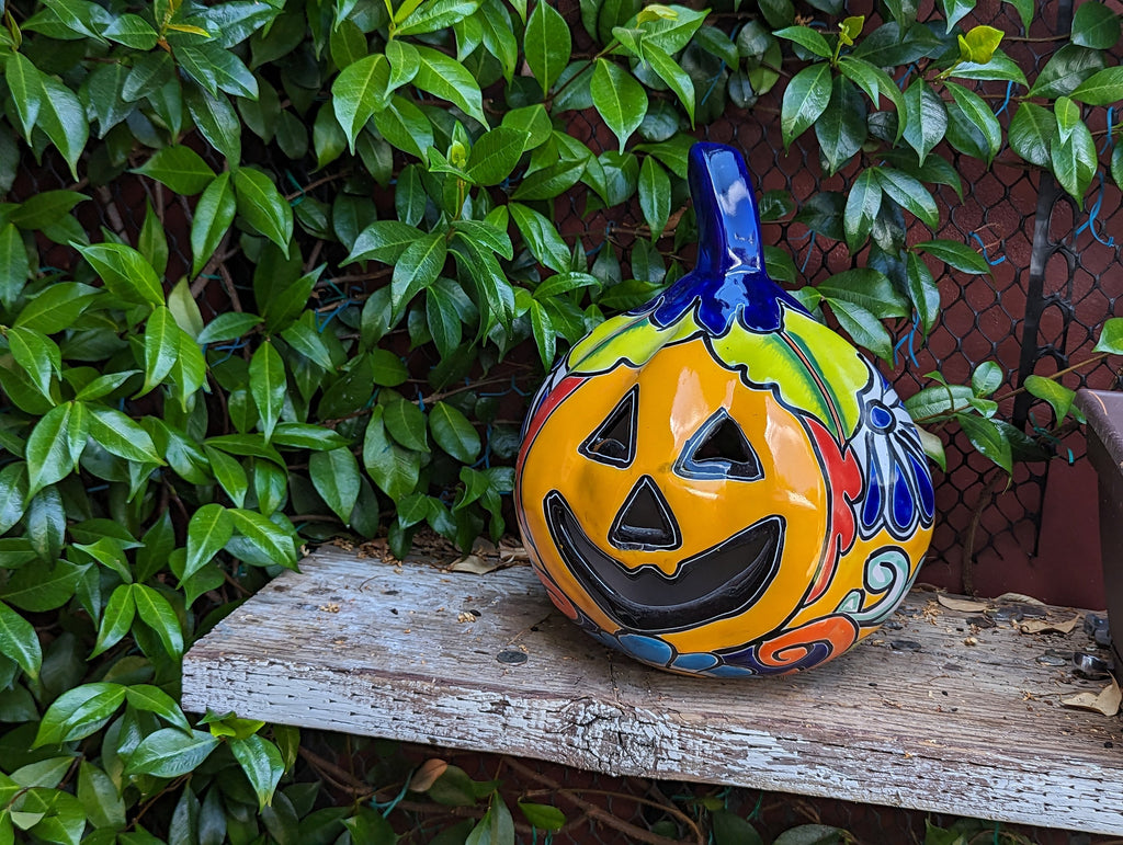 Halloween Pumpkin Decor, Jack-o-Lantern for Trick or Treat Party, Holiday Decor or Seasonal Yard Decor, Handmade Mexican Talavera Pottery