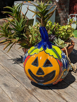 Halloween Pumpkin Decor, Jack-o-Lantern for Trick or Treat Party, Holiday Decor or Seasonal Yard Decor, Handmade Mexican Talavera Pottery