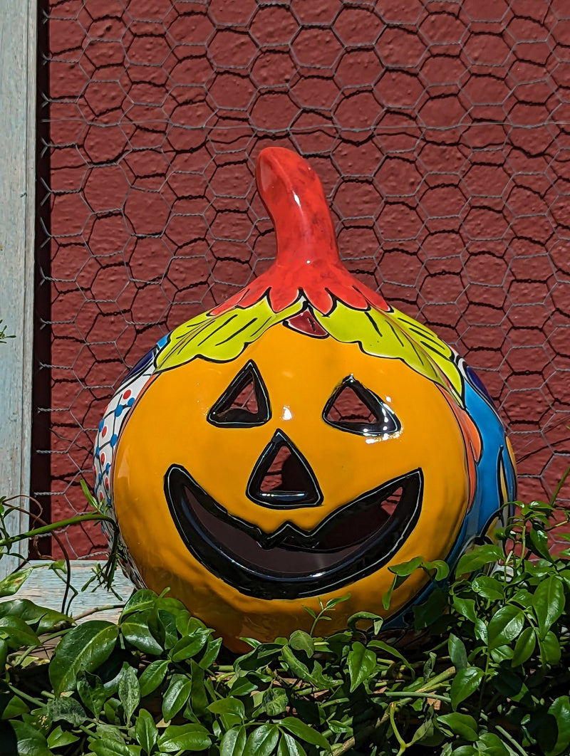 Halloween Pumpkin Decor, Jack-o-Lantern for Trick or Treat Party, Holiday Decor or Seasonal Yard Decor, Handmade Mexican Talavera Pottery