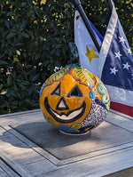 Halloween Pumpkin Decor, Jack-o-Lantern for Trick or Treat Party, Holiday Decor or Seasonal Yard Decor, Handmade Mexican Talavera Pottery