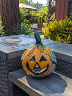 Halloween Pumpkin Decor, Jack-o-Lantern for Trick or Treat Party, Holiday Decor or Seasonal Yard Decor, Handmade Mexican Talavera Pottery