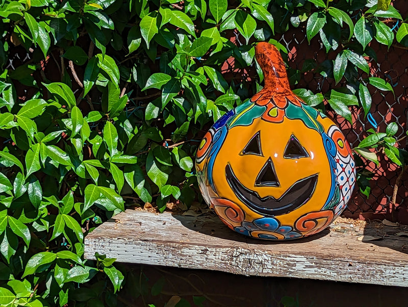 Halloween Pumpkin Decor, Jack-o-Lantern for Trick or Treat Party, Holiday Decor or Seasonal Yard Decor, Handmade Mexican Talavera Pottery