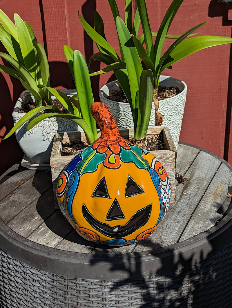 Halloween Pumpkin Decor, Jack-o-Lantern for Trick or Treat Party, Holiday Decor or Seasonal Yard Decor, Handmade Mexican Talavera Pottery