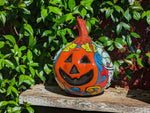 Halloween Pumpkin Decor, Jack-o-Lantern for Trick or Treat Party, Holiday Decor or Seasonal Yard Decor, Handmade Mexican Talavera Pottery