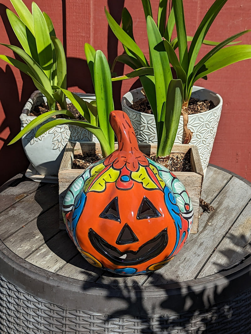 Halloween Pumpkin Decor, Jack-o-Lantern for Trick or Treat Party, Holiday Decor or Seasonal Yard Decor, Handmade Mexican Talavera Pottery