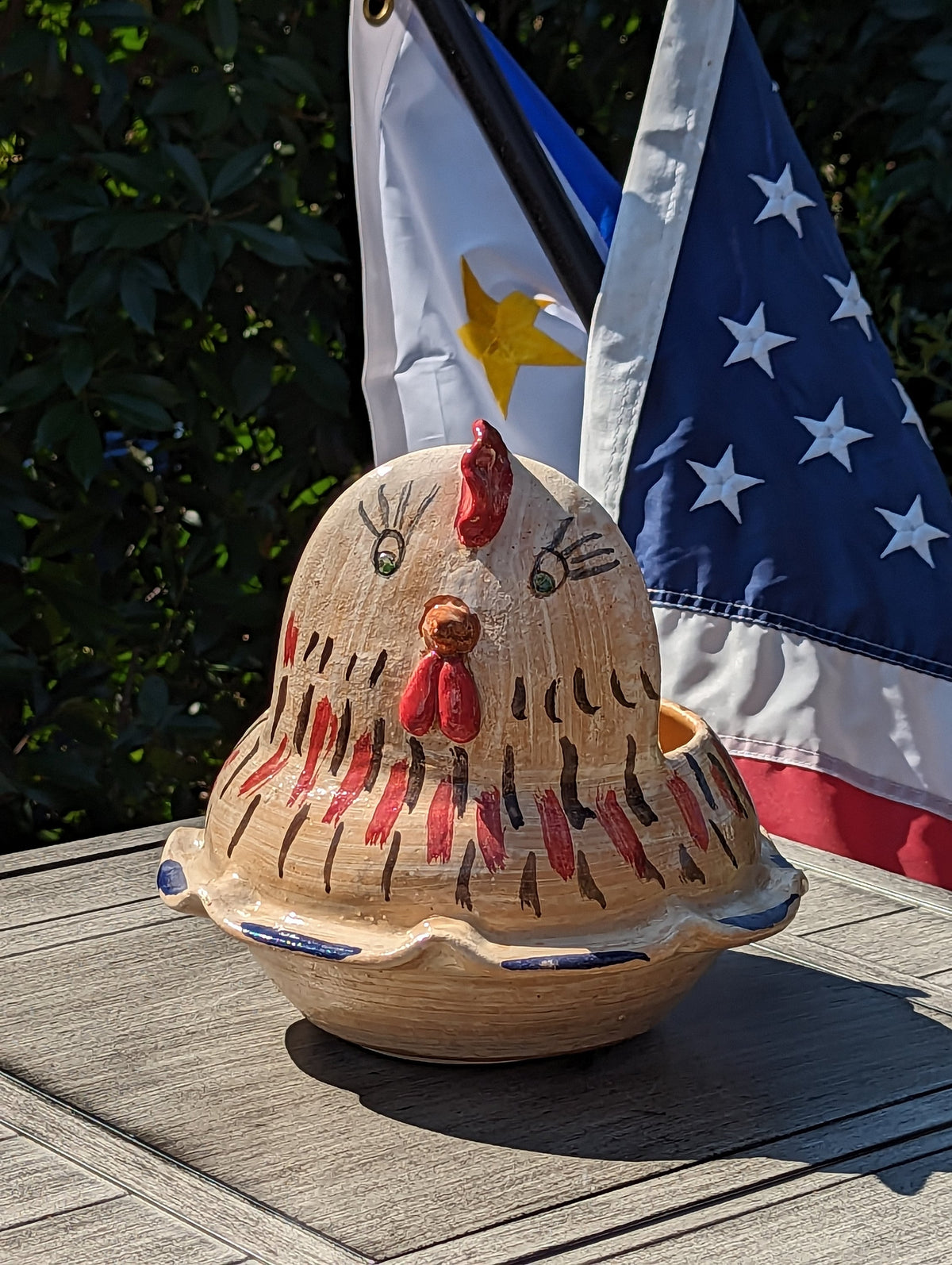 Chicken Planter, Ceramic Flower Pot, Handmade Mexican Pottery of Atzompa, Mexico for Indoor Home Decor or Yard Art Decor, Charming Plant Pot