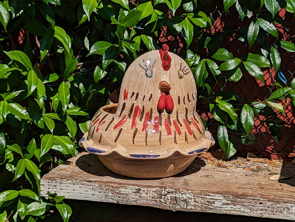 Chicken Planter, Ceramic Flower Pot, Handmade Mexican Pottery of Atzompa, Mexico for Indoor Home Decor or Yard Art Decor, Charming Plant Pot