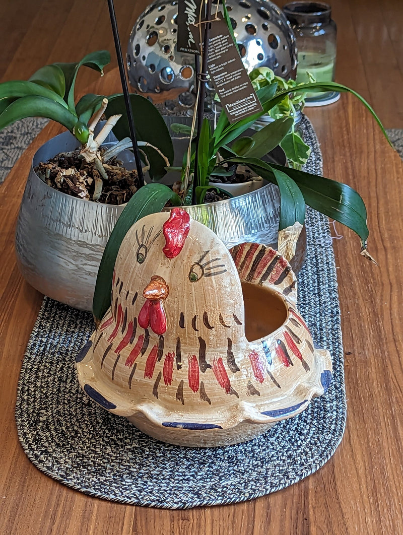 Chicken Planter, Ceramic Flower Pot, Handmade Mexican Pottery of Atzompa, Mexico for Indoor Home Decor or Yard Art Decor, Charming Plant Pot
