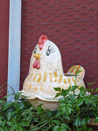 Chicken Planter, Ceramic Flower Pot, Handmade Mexican Pottery of Atzompa, Mexico for Indoor Home Decor or Yard Art Decor, Charming Plant Pot
