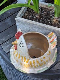 Chicken Planter, Ceramic Flower Pot, Handmade Mexican Pottery of Atzompa, Mexico for Indoor Home Decor or Yard Art Decor, Charming Plant Pot