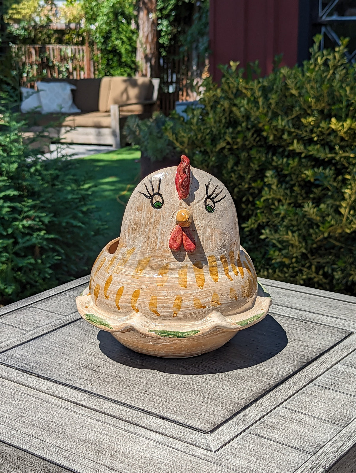 Chicken Planter, Ceramic Flower Pot, Handmade Mexican Pottery of Atzompa, Mexico for Indoor Home Decor or Yard Art Decor, Charming Plant Pot