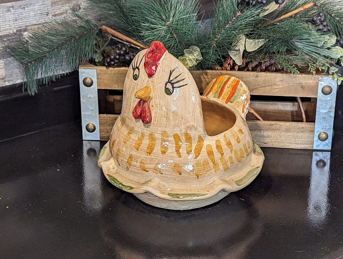 Chicken Planter, Ceramic Flower Pot, Handmade Mexican Pottery of Atzompa, Mexico for Indoor Home Decor or Yard Art Decor, Charming Plant Pot