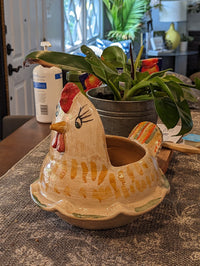 Chicken Planter, Ceramic Flower Pot, Handmade Mexican Pottery of Atzompa, Mexico for Indoor Home Decor or Yard Art Decor, Charming Plant Pot