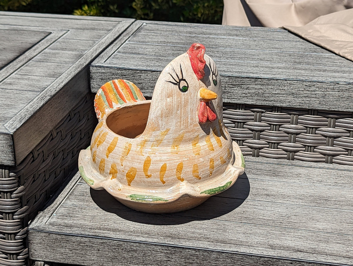 Chicken Planter, Ceramic Flower Pot, Handmade Mexican Pottery of Atzompa, Mexico for Indoor Home Decor or Yard Art Decor, Charming Plant Pot