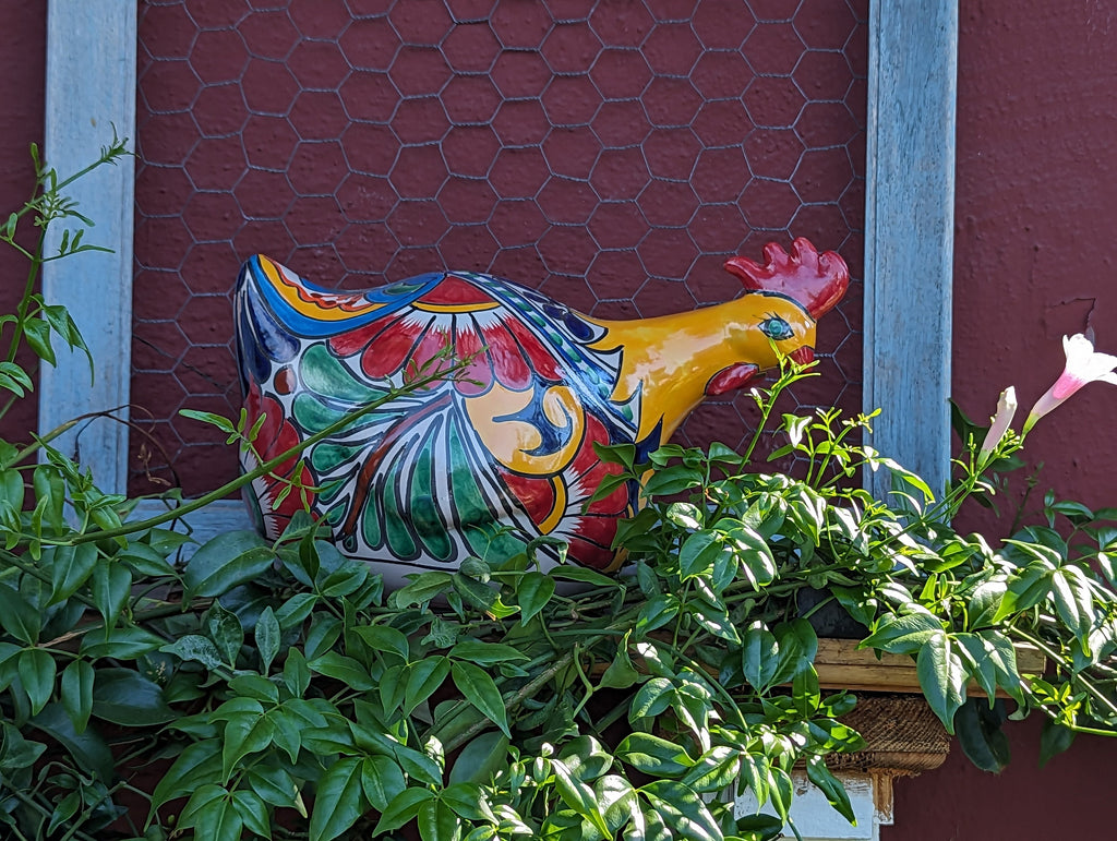 Ceramic Rooster Yard Art Infuses Your Indoor Home Decor, or Garden or Porch Decor with Colorful Talavera Pottery Handmade in Mexico