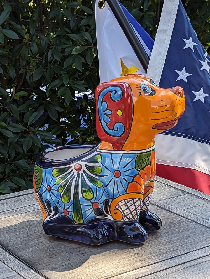 Cute Dog Flower Pot, Talavera Planter, Dog Decor, Flower Pots Outdoor, Dog Decorations, Handmade Mexican Talavera Pottery, Cute Dog Gifts