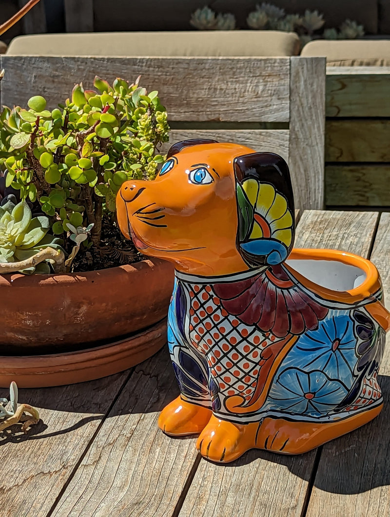 Cute Dog Flower Pot, Talavera Planter, Dog Decor, Flower Pots Outdoor, Dog Decorations, Handmade Mexican Talavera Pottery, Cute Dog Gifts