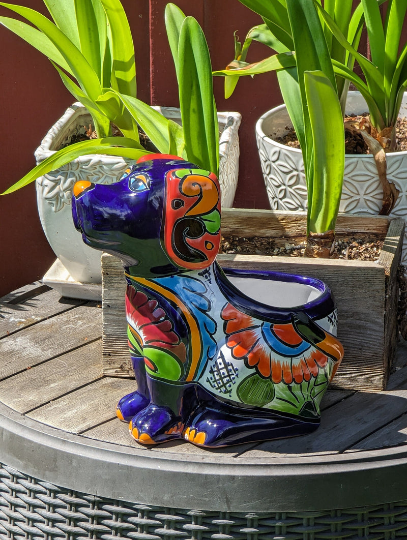 Cute Dog Flower Pot, Talavera Planter, Dog Decor, Flower Pots Outdoor, Dog Decorations, Handmade Mexican Talavera Pottery, Cute Dog Gifts