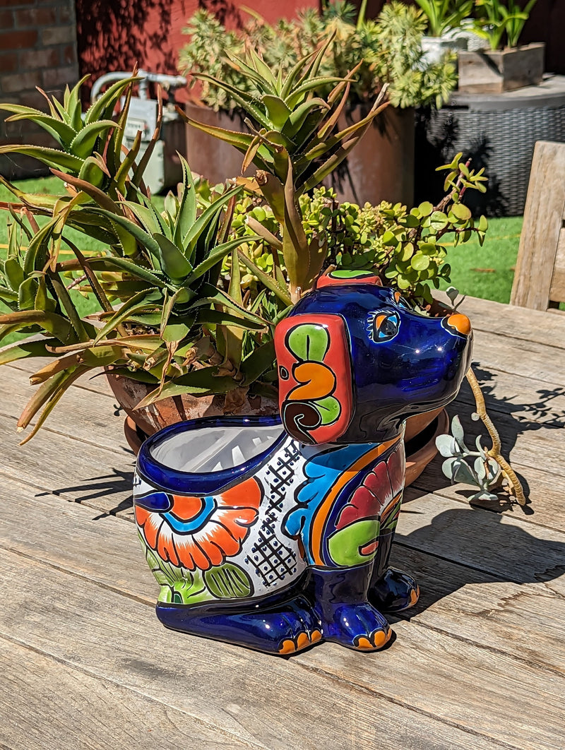 Cute Dog Flower Pot, Talavera Planter, Dog Decor, Flower Pots Outdoor, Dog Decorations, Handmade Mexican Talavera Pottery, Cute Dog Gifts