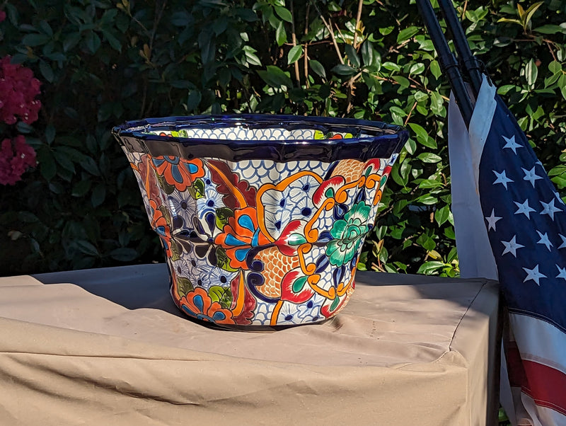 Talavera Pottery, Large Planter Pot 17" Wide, Ceramic Indoor Outdoor Flower Pot, Handmade In Mexico