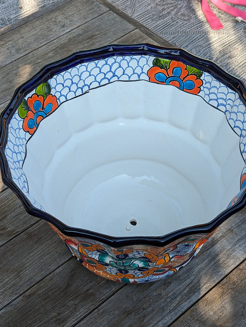 Talavera Pottery, Large Planter Pot 17" Wide, Ceramic Indoor Outdoor Flower Pot, Handmade In Mexico