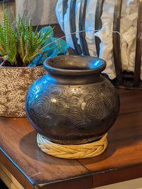 Stunning Dried Flower Vase Black Pottery Home Decor, Handmade Mexican Pottery of San Bartolo, Oaxaca, Indoor Decor, Smaller Centerpiece