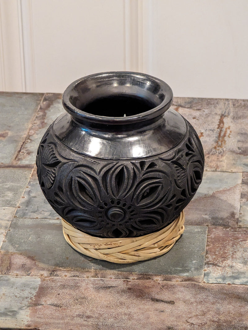 Stunning Dried Flower Vase Black Pottery Home Decor, Handmade Mexican Pottery of San Bartolo, Oaxaca, Indoor Decor, Small Centerpiece