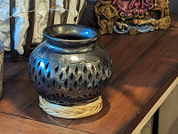 Stunning Dried Flower Vase Black Pottery Home Decor, Handmade Mexican Pottery of San Bartolo, Oaxaca, Indoor Decor, Small Centerpiece