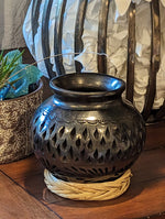 Stunning Dried Flower Vase Black Pottery Home Decor, Handmade Mexican Pottery of San Bartolo, Oaxaca, Indoor Decor, Small Centerpiece