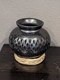 Stunning Dried Flower Vase Black Pottery Home Decor, Handmade Mexican Pottery of San Bartolo, Oaxaca, Indoor Decor, Small Centerpiece