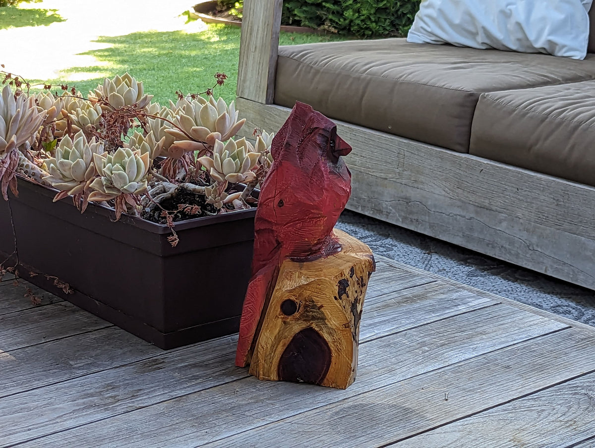 Northern Cardinal Garden Decor, Chainsaw Yard Art, Handmade Chainsaw Bird Statue