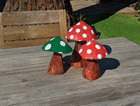 Pre-Order | Toadstool Trio Garden Decor & Yard Art, Wooden Chainsaw Sculptures Unique Home Decor, Set of 3 Handmade Mushrooms, Ships 2-25