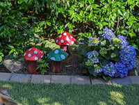 Pre-Order | Toadstool Trio Garden Decor & Yard Art, Wooden Chainsaw Sculptures Unique Home Decor, Set of 3 Handmade Mushrooms, Ships 2-25
