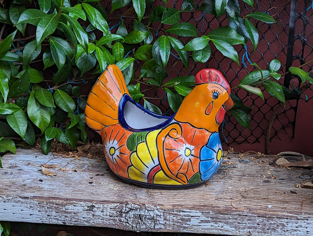 Chicken Flower Pot, Ceramic Talavera Planter, Handmade Mexican Pottery Home Decor - Indoor Planter or Outdoor Pot, Small Planter Pot