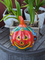 Halloween Pumpkin Decor, Jack-o-Lantern for Trick or Treat Party, Holiday Decor or Seasonal Yard Decor, Handmade Mexican Talavera Pottery