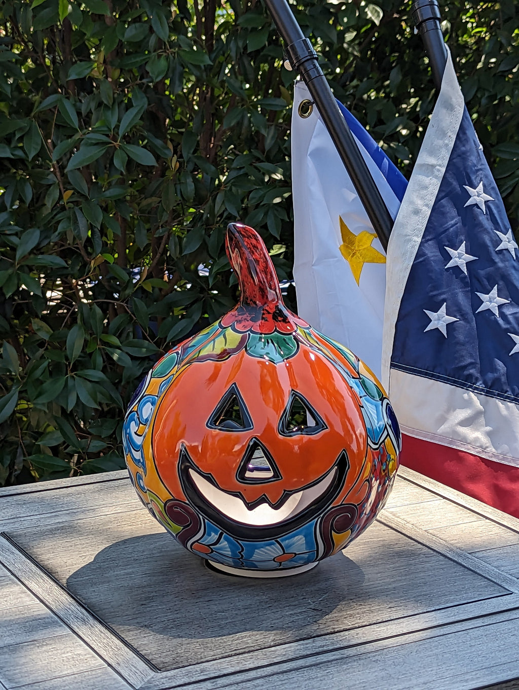 Halloween Pumpkin Decor, Jack-o-Lantern for Trick or Treat Party, Holiday Decor or Seasonal Yard Decor, Handmade Mexican Talavera Pottery