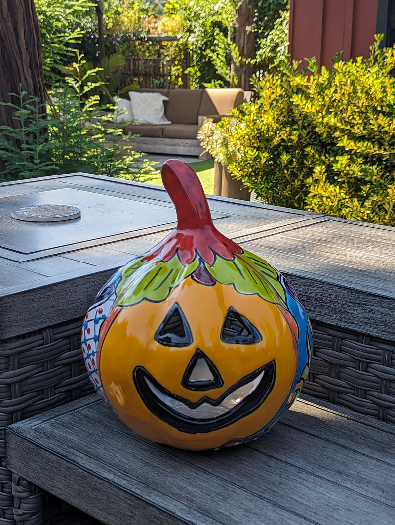 Halloween Pumpkin Decor, Jack-o-Lantern for Trick or Treat Party, Holiday Decor or Seasonal Yard Decor, Handmade Mexican Talavera Pottery