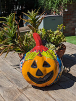 Halloween Pumpkin Decor, Jack-o-Lantern for Trick or Treat Party, Holiday Decor or Seasonal Yard Decor, Handmade Mexican Talavera Pottery