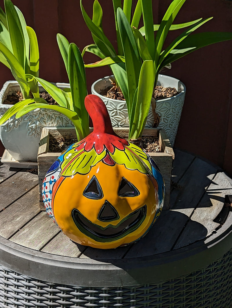 Halloween Pumpkin Decor, Jack-o-Lantern for Trick or Treat Party, Holiday Decor or Seasonal Yard Decor, Handmade Mexican Talavera Pottery