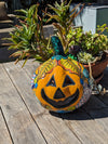 Halloween Pumpkin Decor, Jack-o-Lantern for Trick or Treat Party, Holiday Decor or Seasonal Yard Decor, Handmade Mexican Talavera Pottery