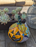 Halloween Pumpkin Decor, Jack-o-Lantern for Trick or Treat Party, Holiday Decor or Seasonal Yard Decor, Handmade Mexican Talavera Pottery